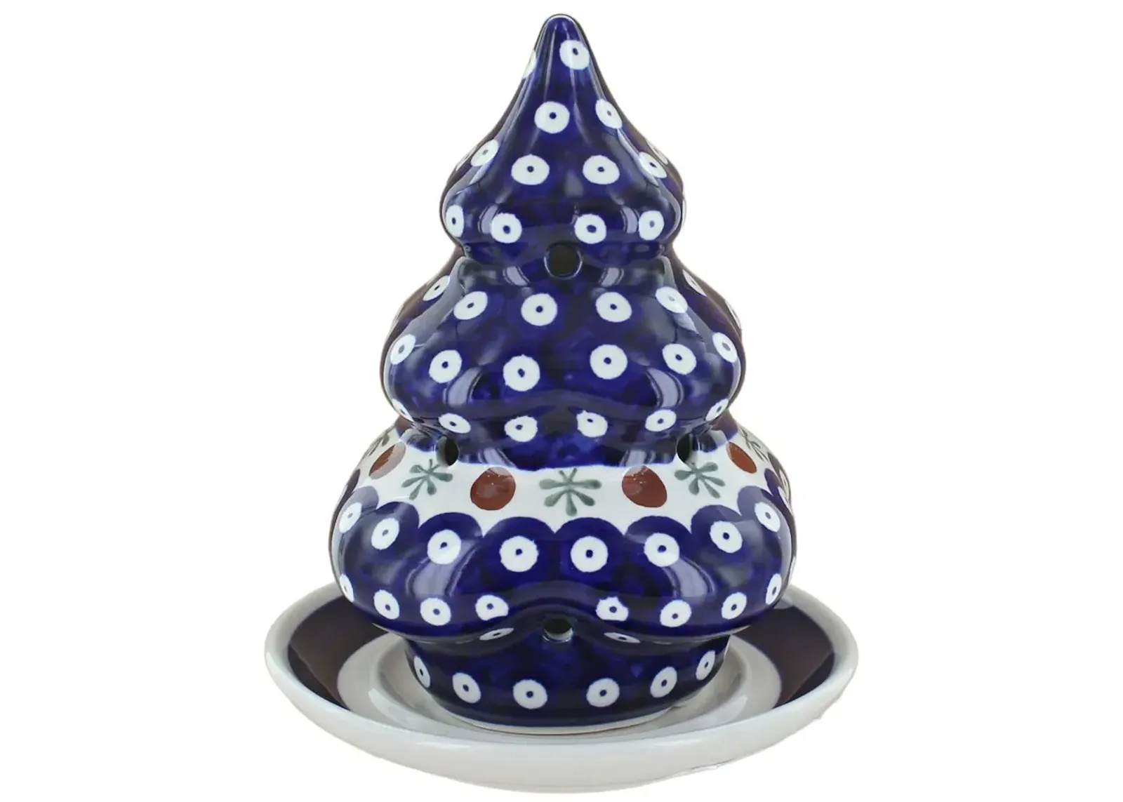 Blue Rose Polish Pottery Mosaic Flower Christmas Tree Luminary