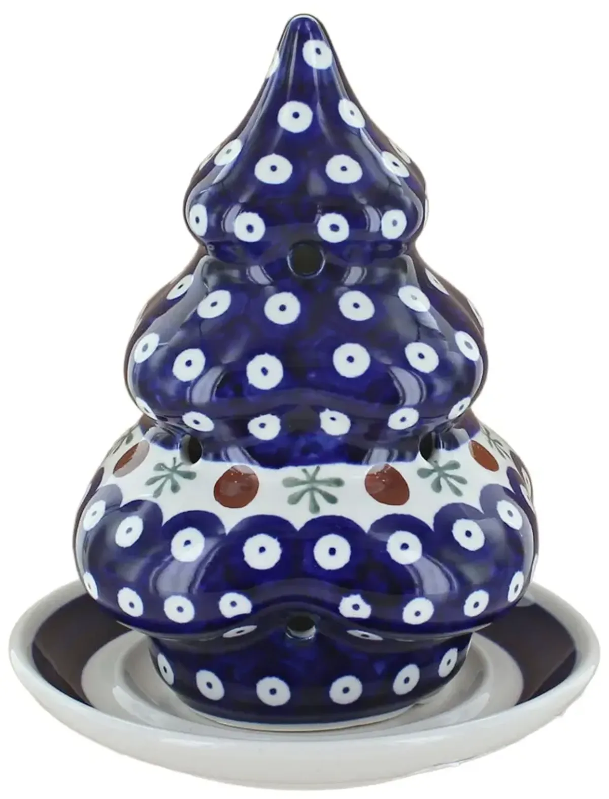 Blue Rose Polish Pottery Mosaic Flower Christmas Tree Luminary