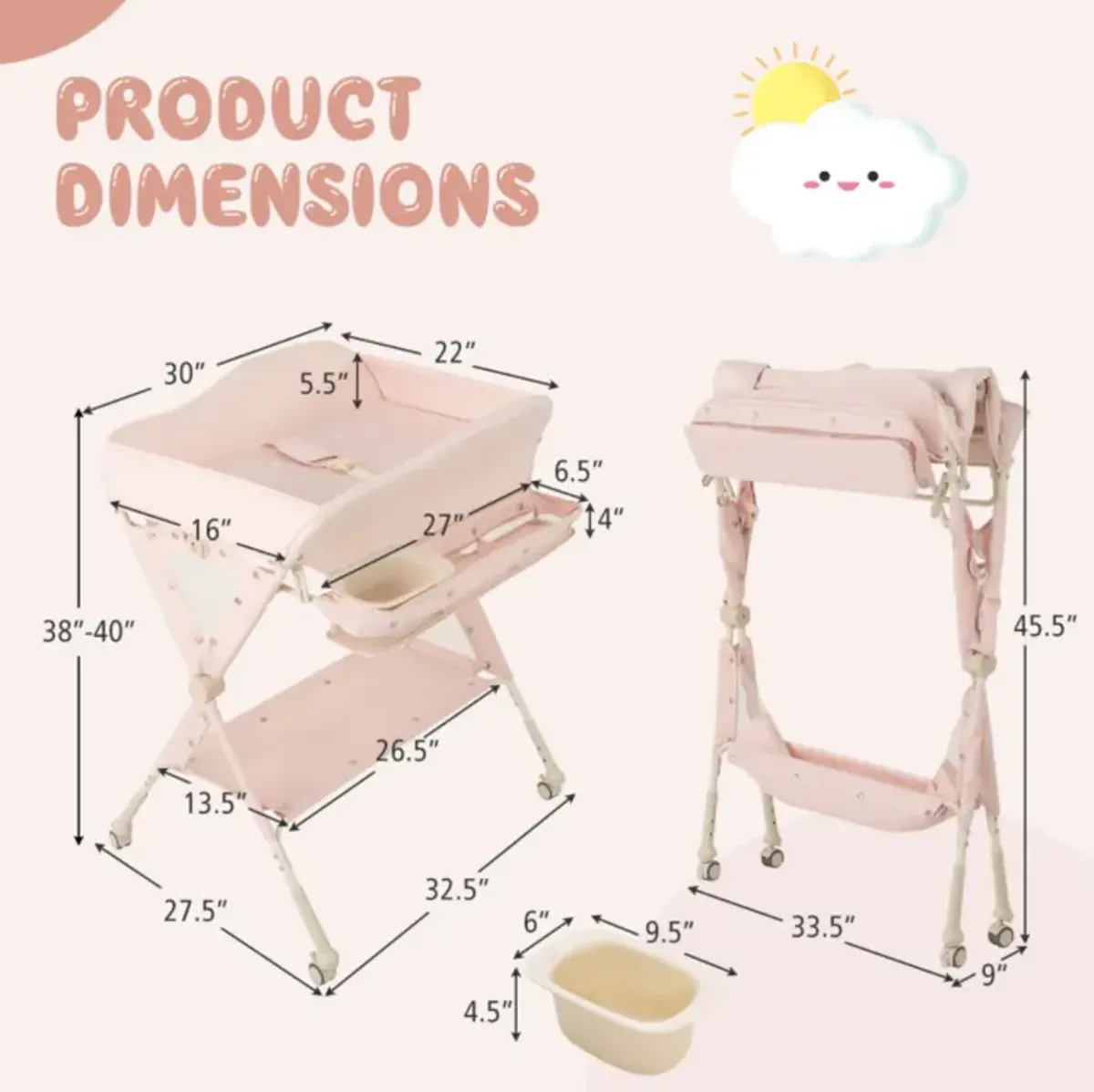 Baby Changing Table on Wheels with Built-In Water Basin – Easy-Clean Design