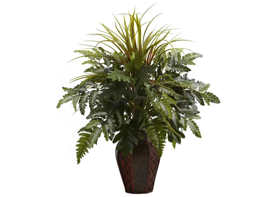 HomPlanti Mixed Grass & Fern w/Decorative Planter