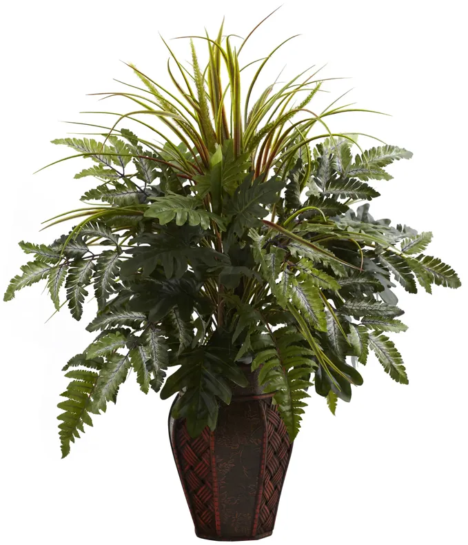 HomPlanti Mixed Grass & Fern w/Decorative Planter