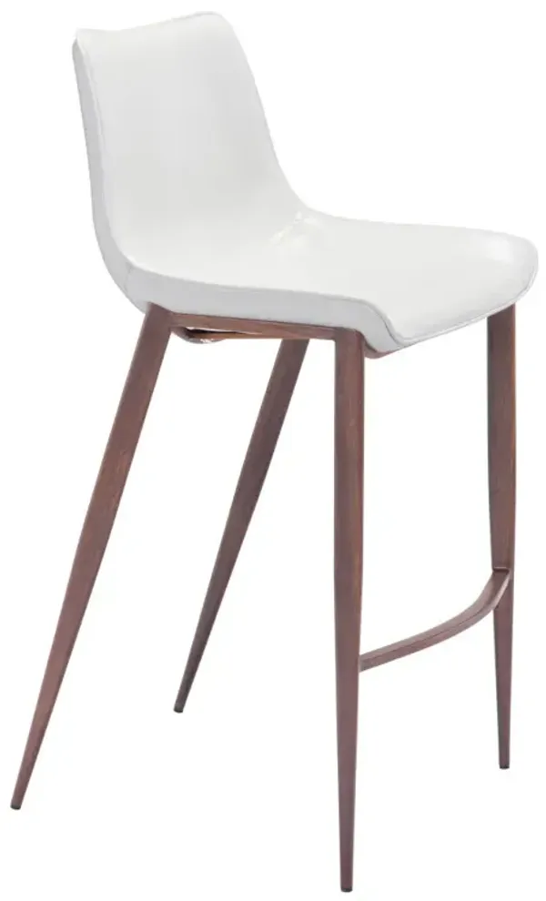 Hivvago Set of Two 30 Inch White And Brown Steel Low Back Bar Height Bar Chairs