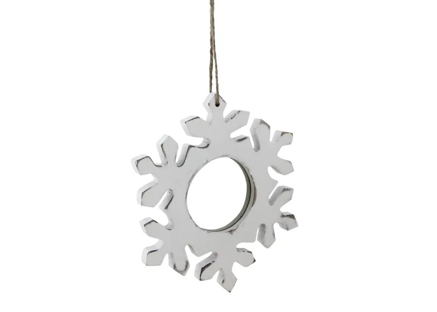 7.25" Rustic White Embossed Snowflake with Mirror Medallion Christmas Ornament