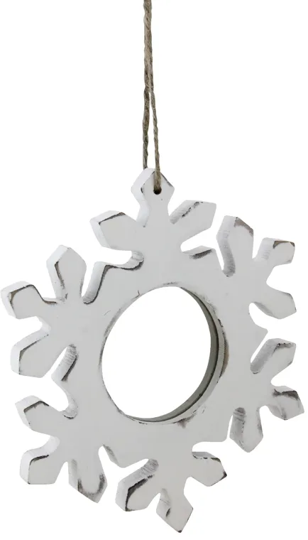 7.25" Rustic White Embossed Snowflake with Mirror Medallion Christmas Ornament