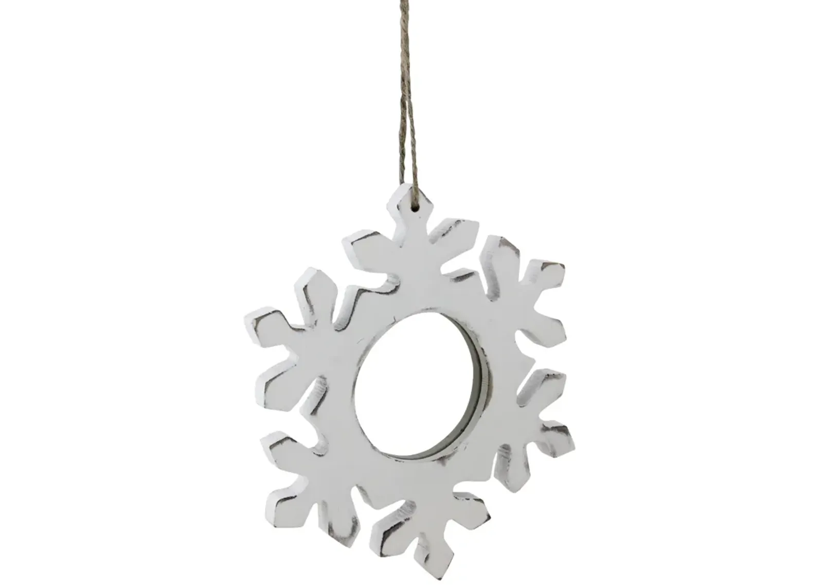 7.25" Rustic White Embossed Snowflake with Mirror Medallion Christmas Ornament