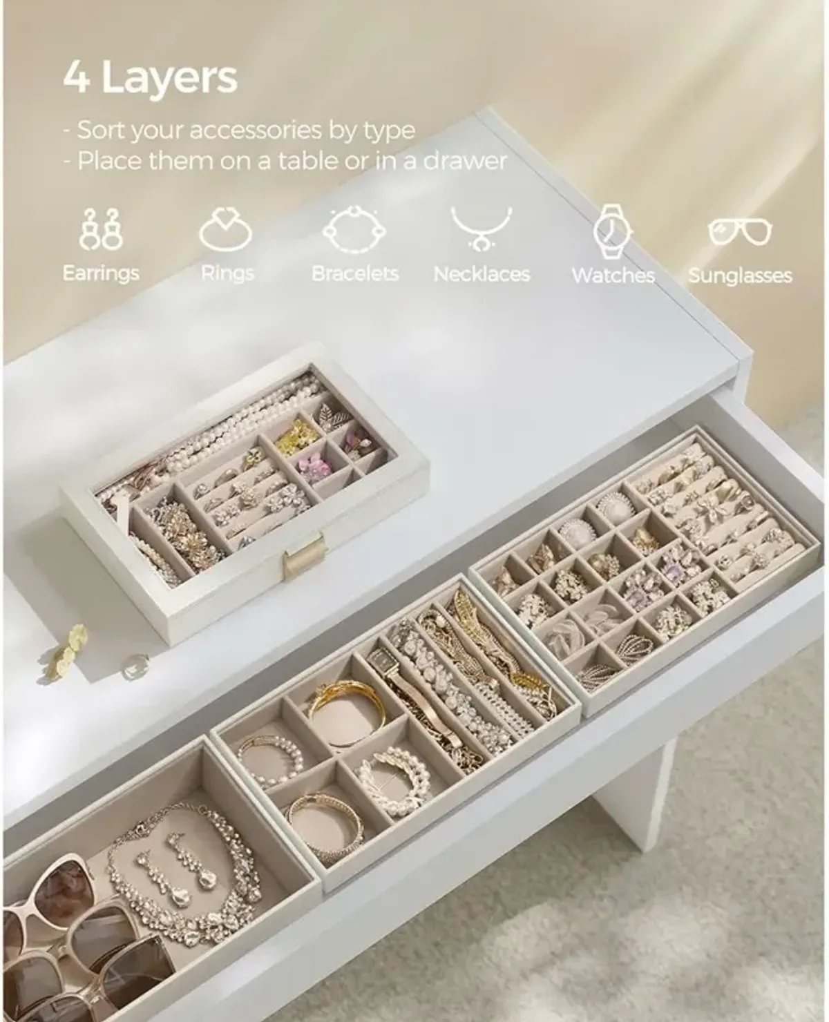 4-Tier Stackable Jewelry Trays for Organized Accessory Storage