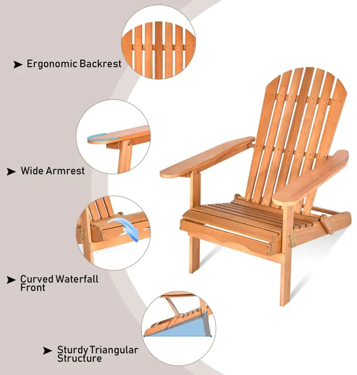 Eucalyptus Chair Foldable Outdoor Wood Lounger Chair