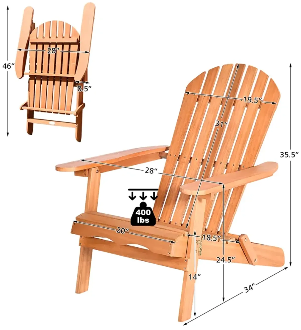 Eucalyptus Chair Foldable Outdoor Wood Lounger Chair