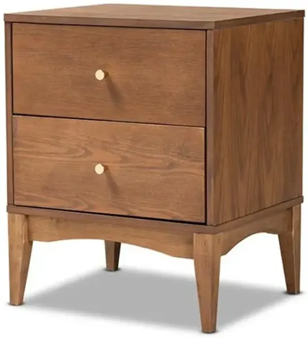 Landis Mid-Century Modern Ash Walnut Finished Wood 2-Drawer Nightstand