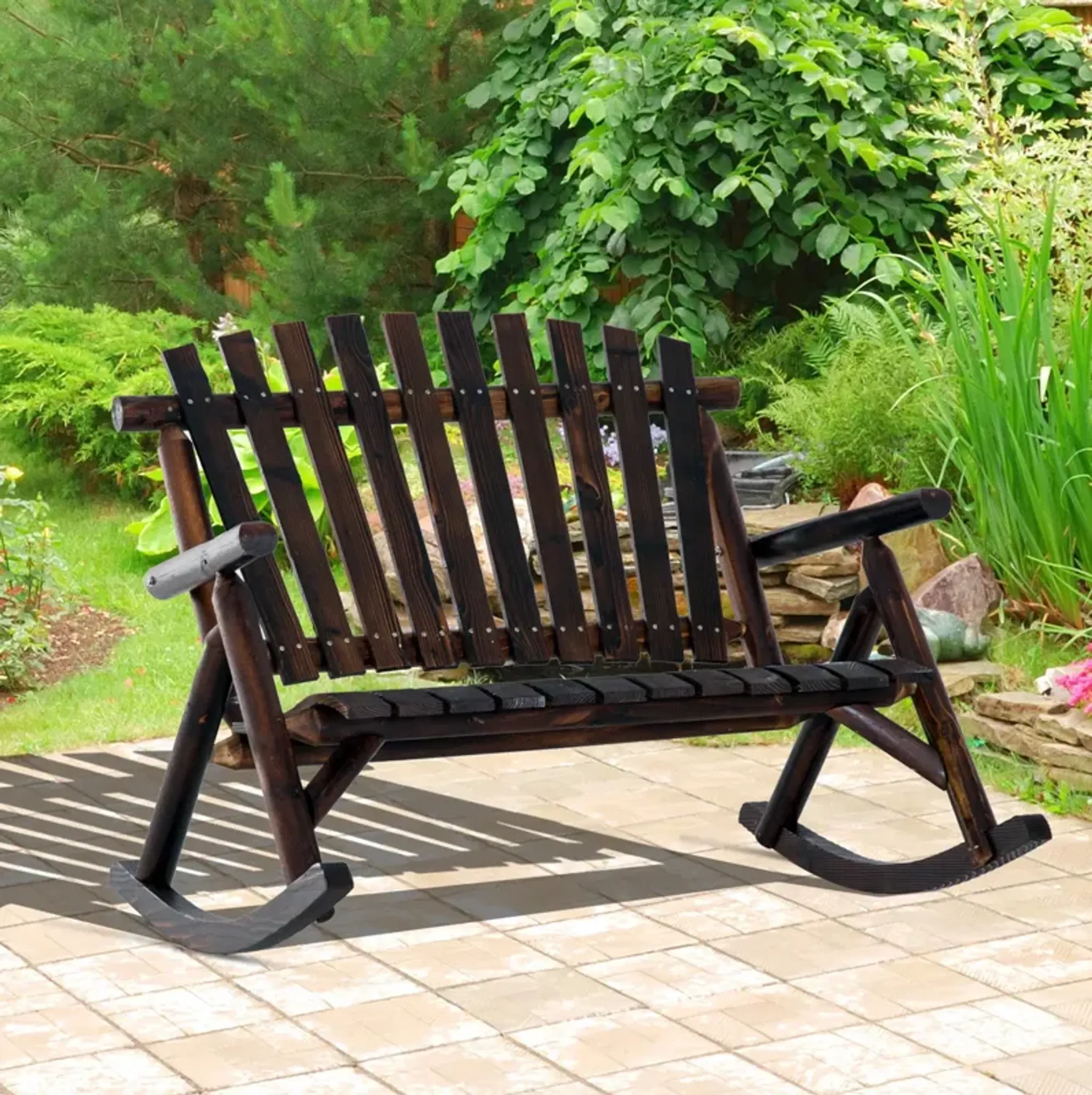 Garden Relaxer: Carbonized High-Back Wooden Rocking Chair | Furniture.com