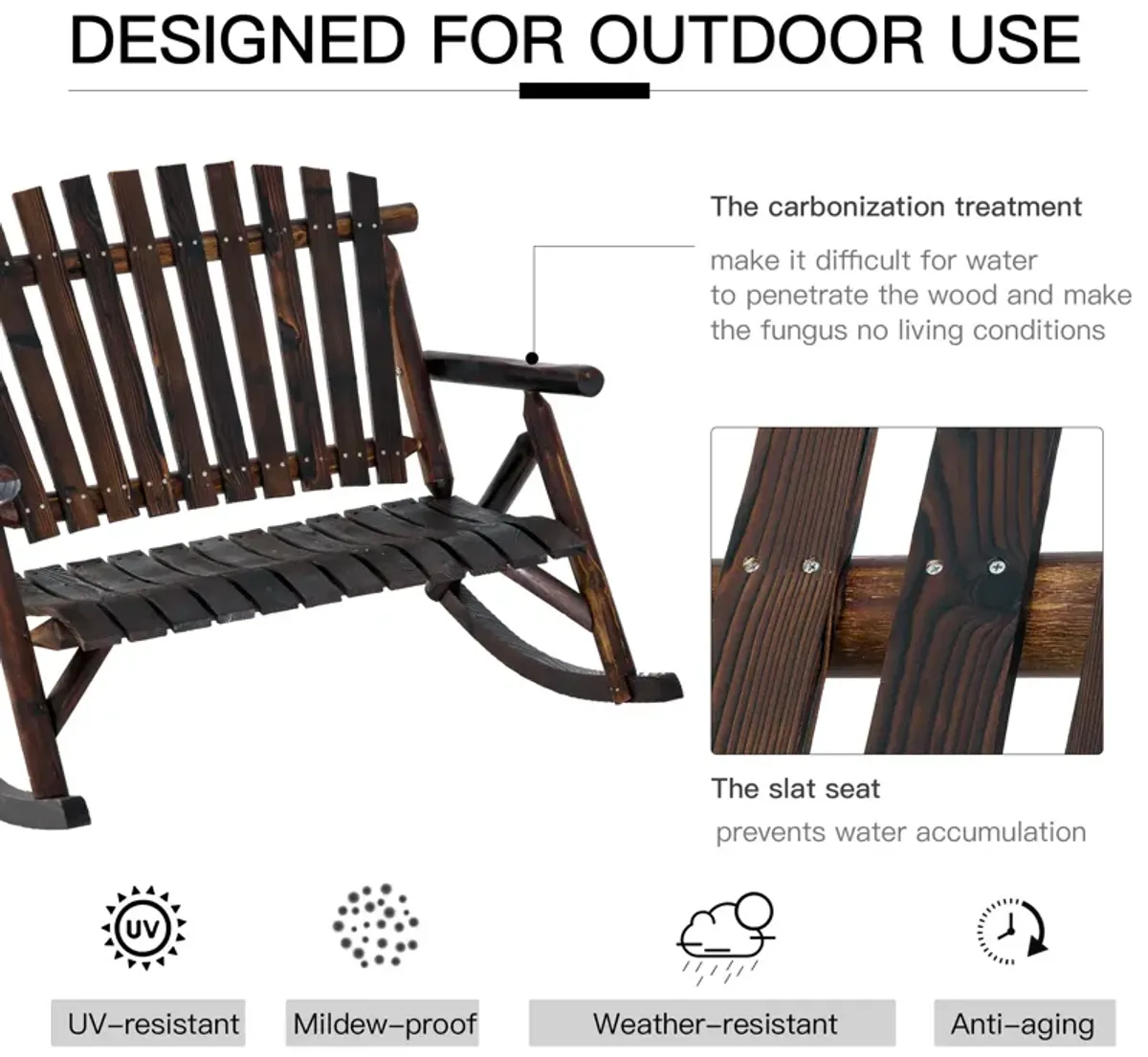 Garden Relaxer: Carbonized High-Back Wooden Rocking Chair