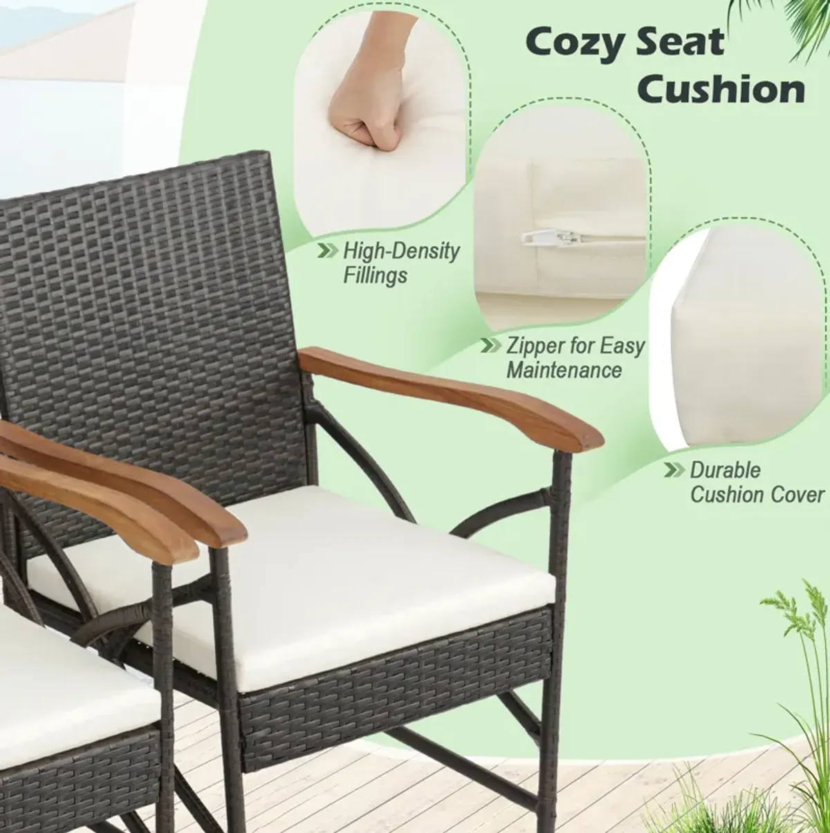 Patio Wicker Dining Chairs with Soft Zippered Cushion