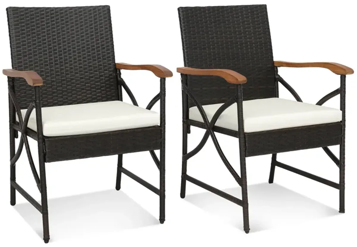 Patio Wicker Dining Chairs with Soft Zippered Cushion