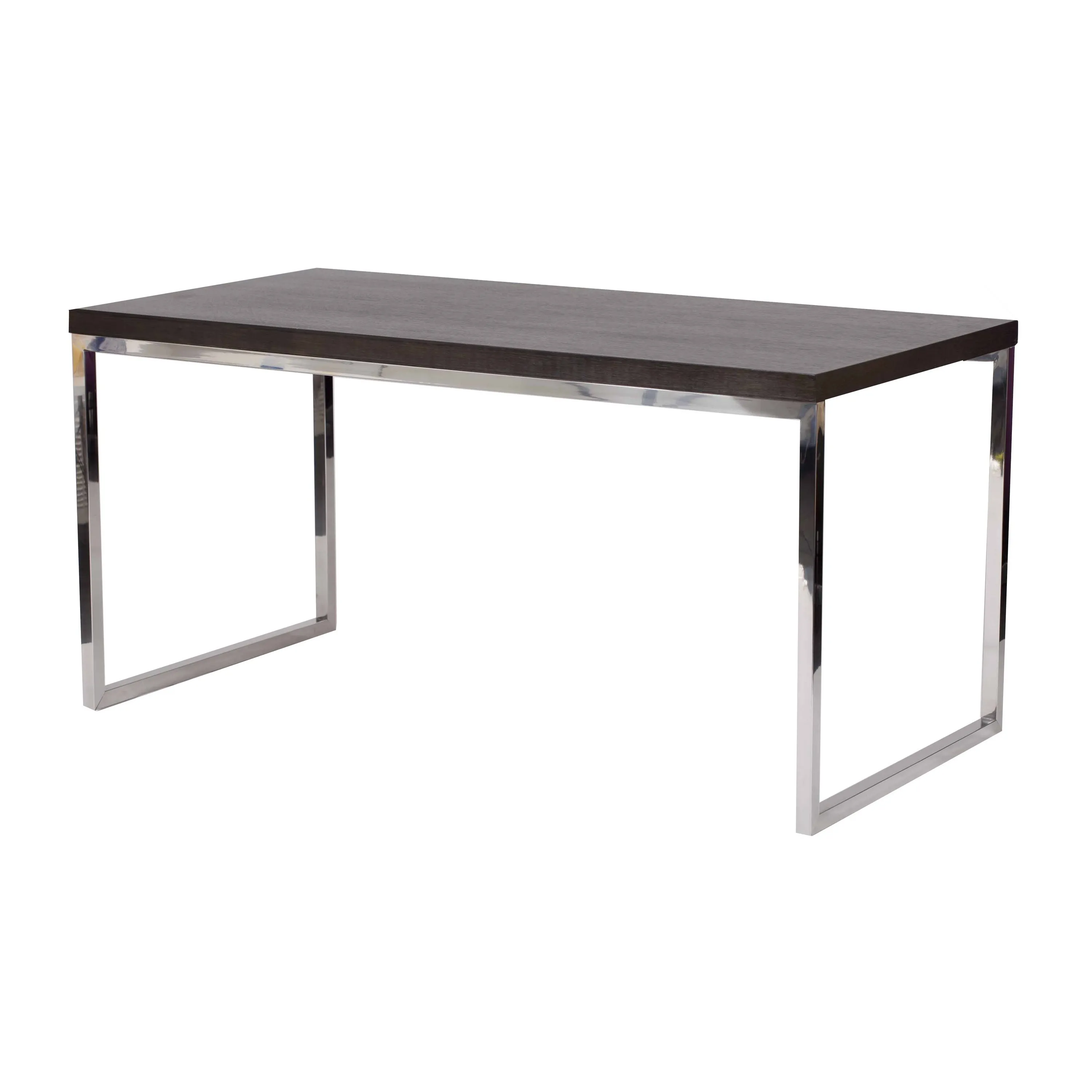 Rami 59 Inch Office Desk, Rectangular Top, Espresso Brown Wood, Steel - Benzara