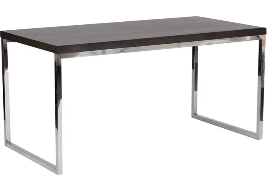 Rami 59 Inch Office Desk, Rectangular Top, Espresso Brown Wood, Steel - Benzara