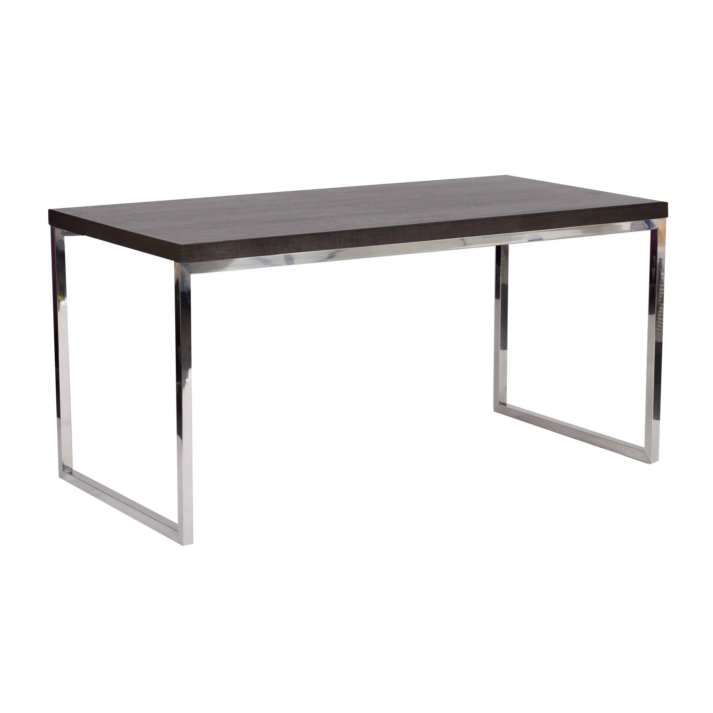 Rami 59 Inch Office Desk, Rectangular Top, Espresso Brown Wood, Steel - Benzara