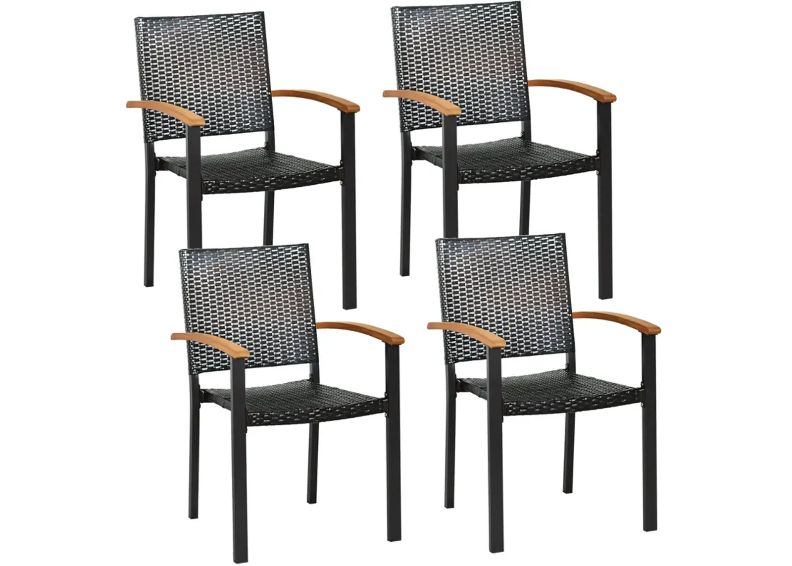 Set of 4 Outdoor Patio PE Rattan Dining Chairs with Powder-coated Steel Frame