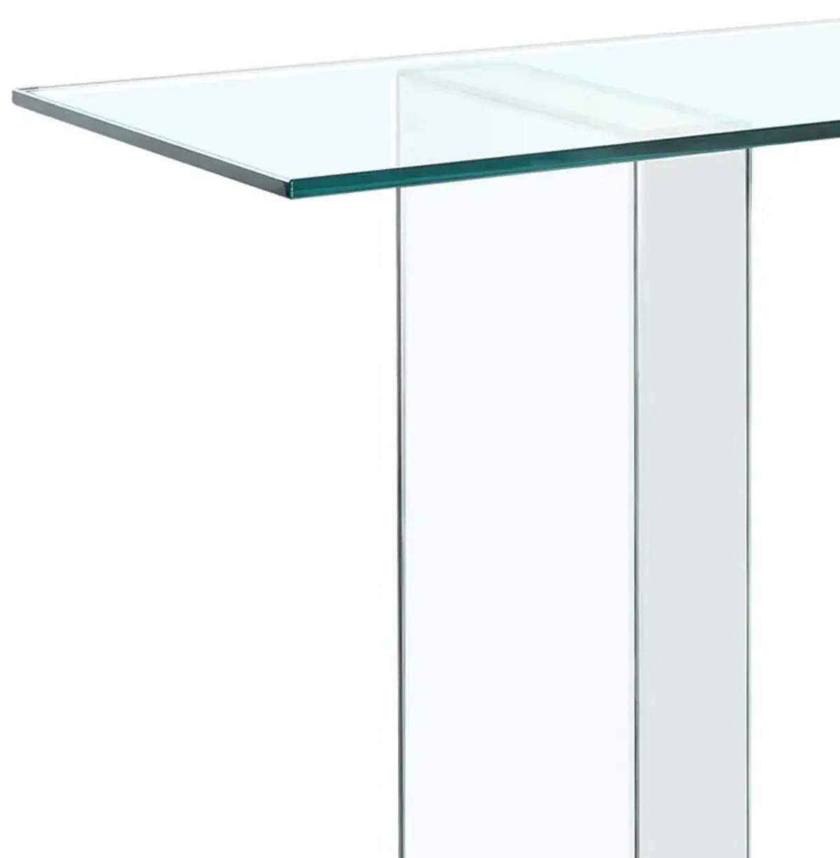 46 Inches Glass Top Console Table with Mirrored Sled Base, Silver-Benzara