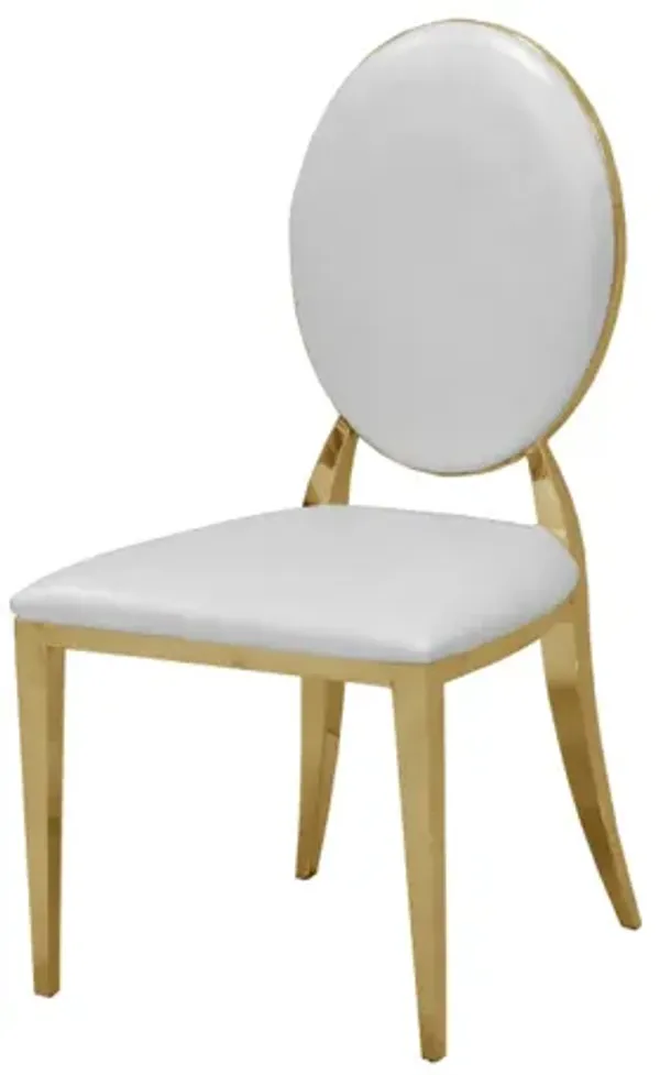 Leatherette Dining Chair Set Of 2, Oval Backrest Design And Stainless Steel Legs