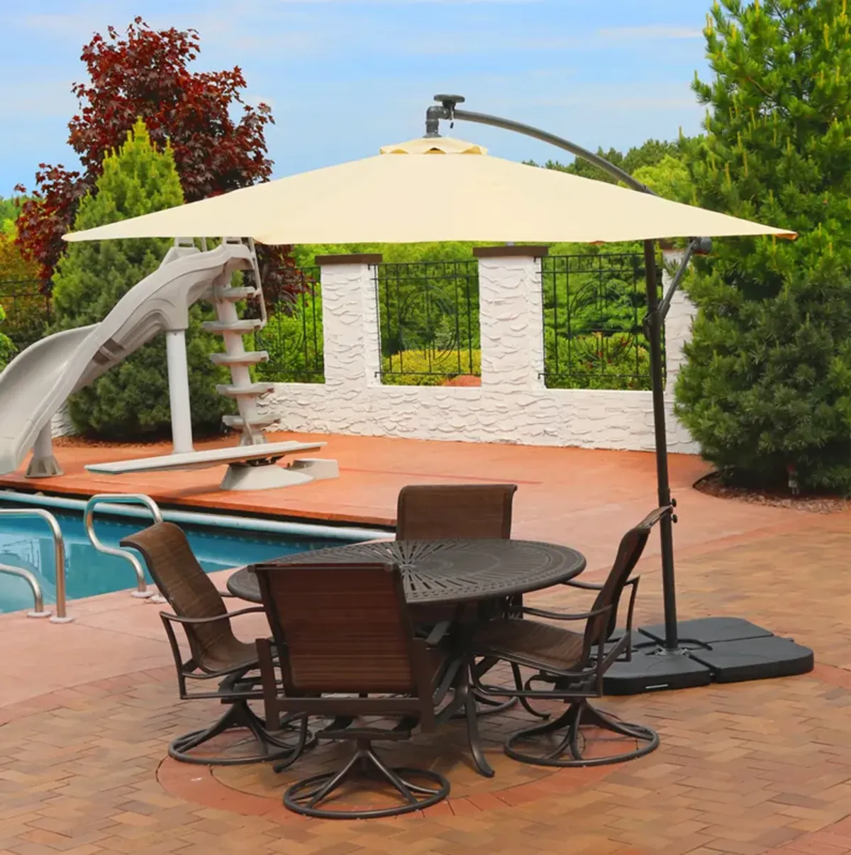 Sunnydaze 10 ft Solar Offset Steel Patio Umbrella with Crank