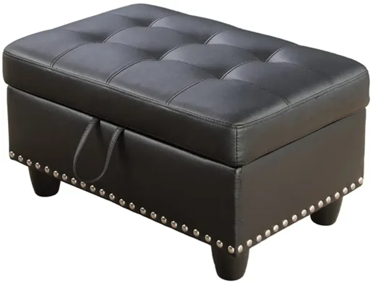 28.5 in. W Black Faux Leather Rectangle Ottoman with Storage and Nails