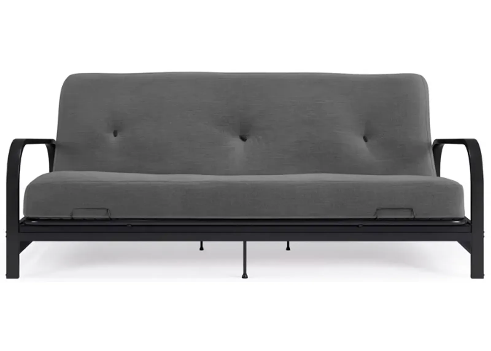 Atwater Living Max Black Metal Arm Full Size Futon Frame with 6” Thermobonded High Density Polyester Fill Futon Mattress