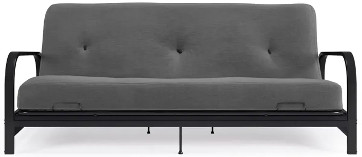 Atwater Living Max Black Metal Arm Full Size Futon Frame with 6” Thermobonded High Density Polyester Fill Futon Mattress