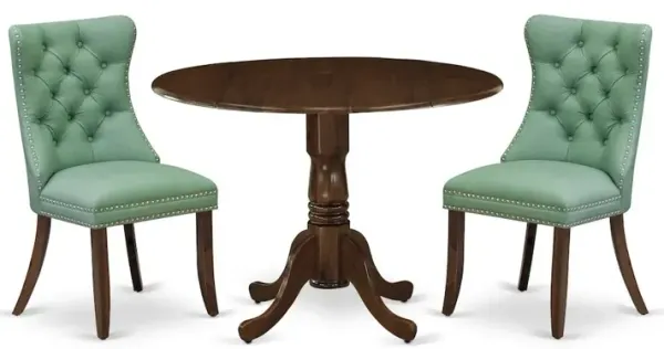 3 Piece Kitchen Table Set Contains a Round Dining Table with Dropleaf