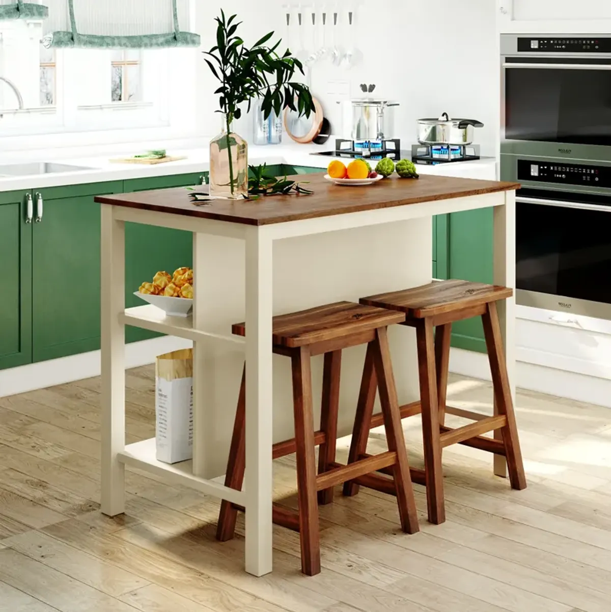 Rustic 3-piece Stationary Kitchen Island Set