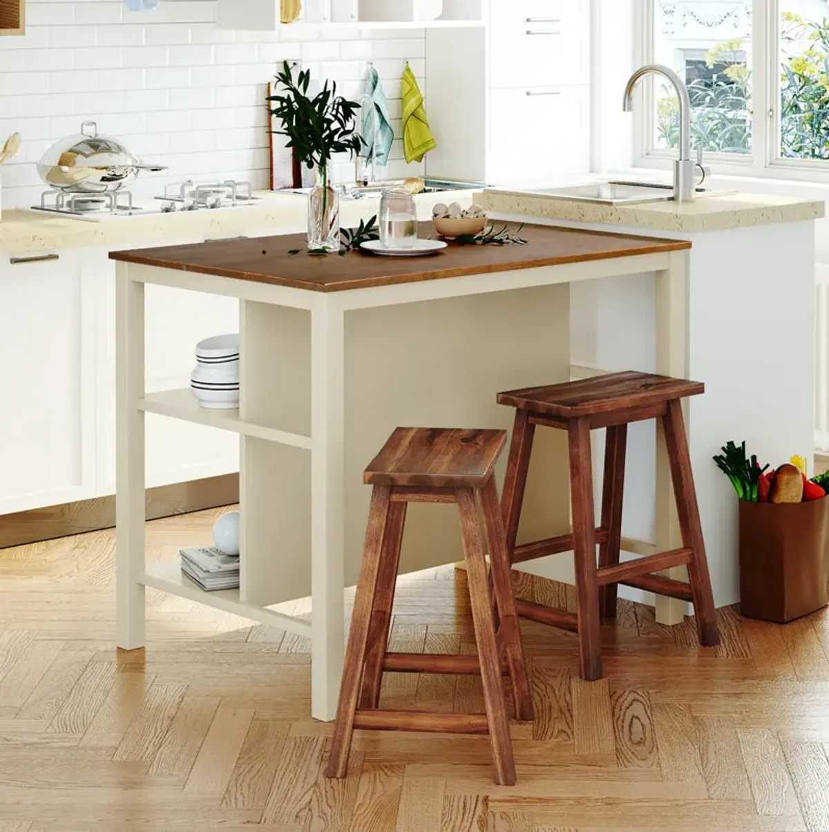 Rustic 3-piece Stationary Kitchen Island Set