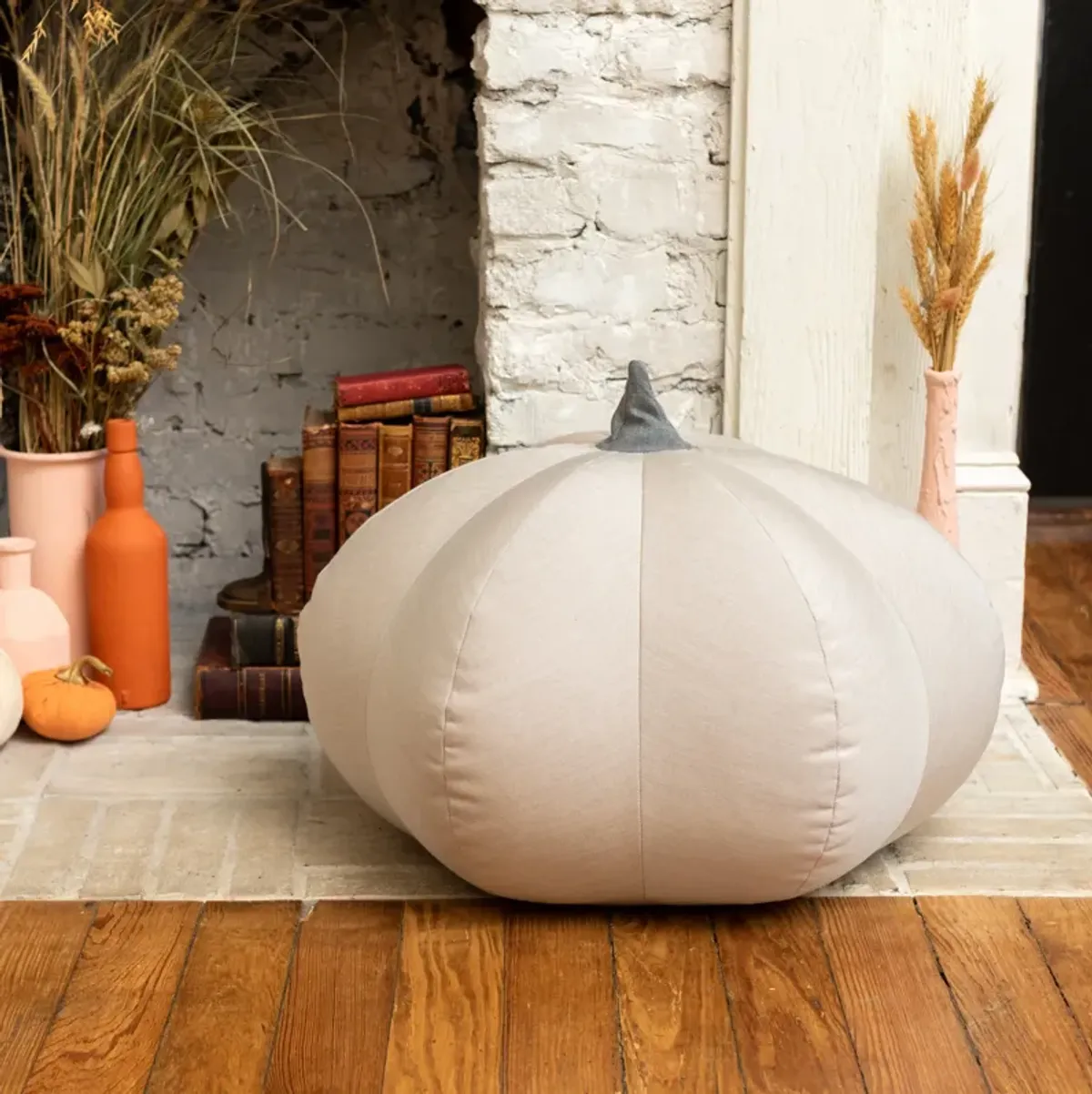 Jaxx Pumpkin Pouf - Luxurious Ottoman for Fall & Halloween Décor - Indoor/Outdoor Sunbrella Flax