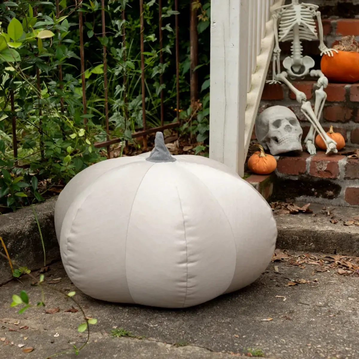 Jaxx Pumpkin Pouf - Luxurious Ottoman for Fall & Halloween Décor - Indoor/Outdoor Sunbrella Flax