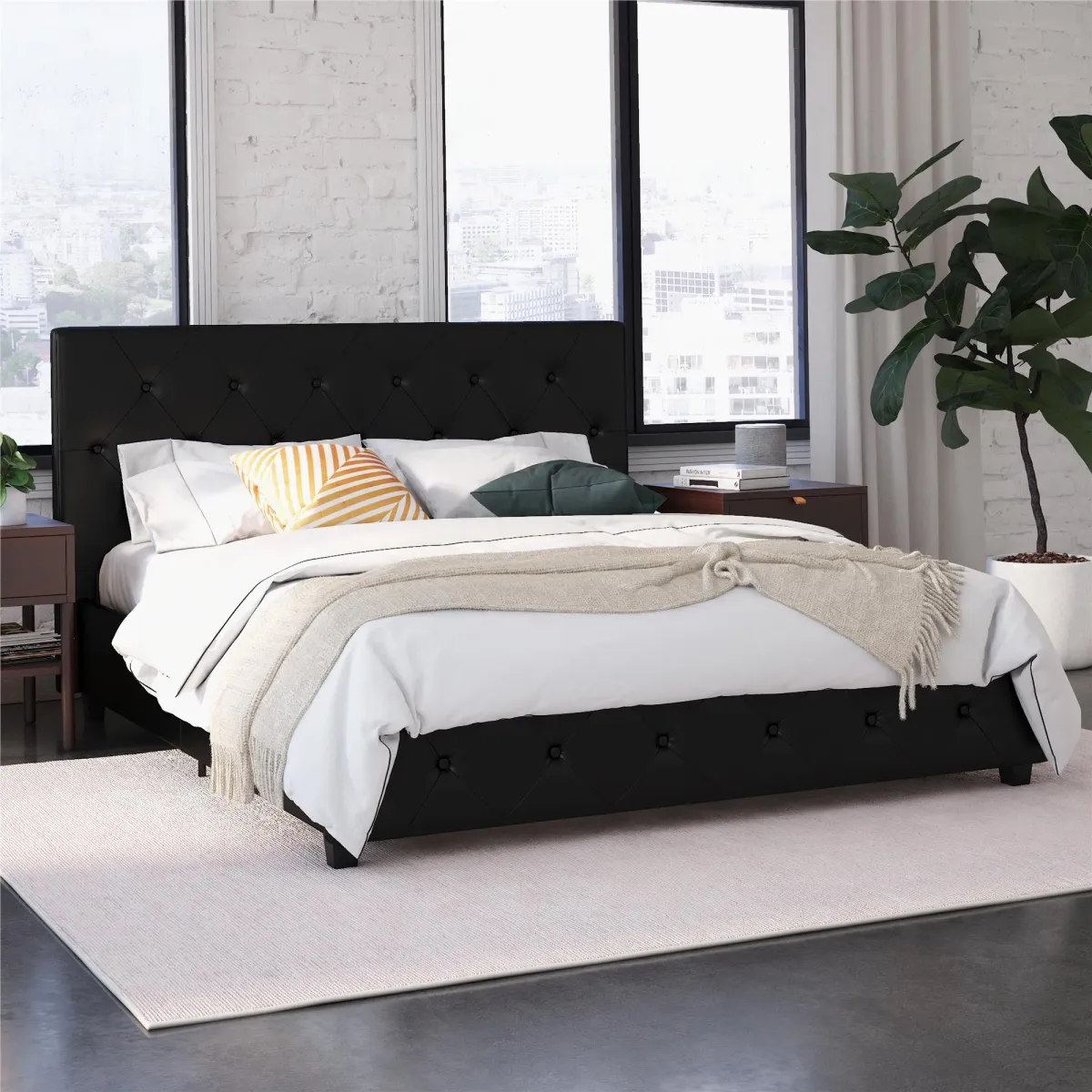 Atwater Living Dana Upholstered Bed, Full, Black Faux Leather