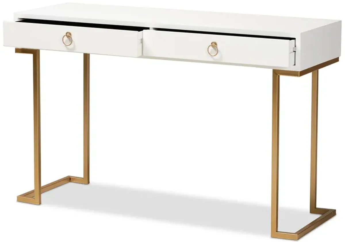 Baxton Studio Beagan Modern White Finished Wood And Gold Metal 2 Drawer Console Table