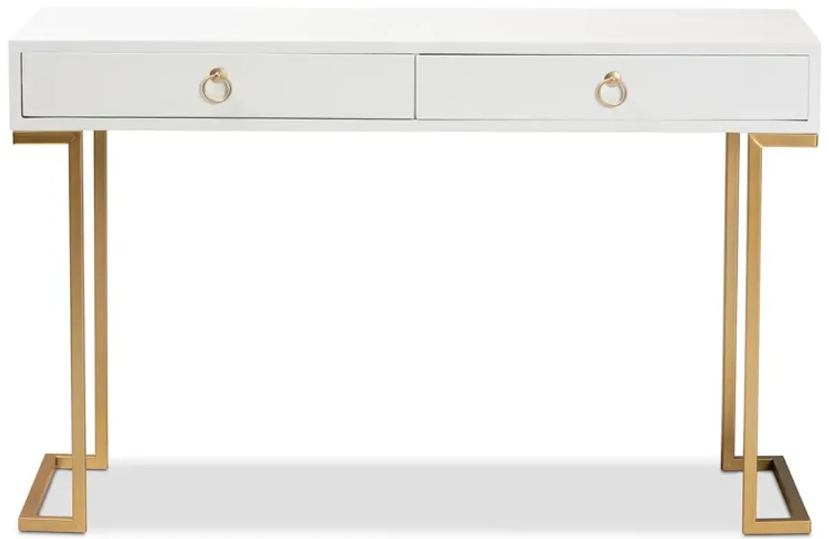 Baxton Studio Beagan Modern White Finished Wood And Gold Metal 2 Drawer Console Table