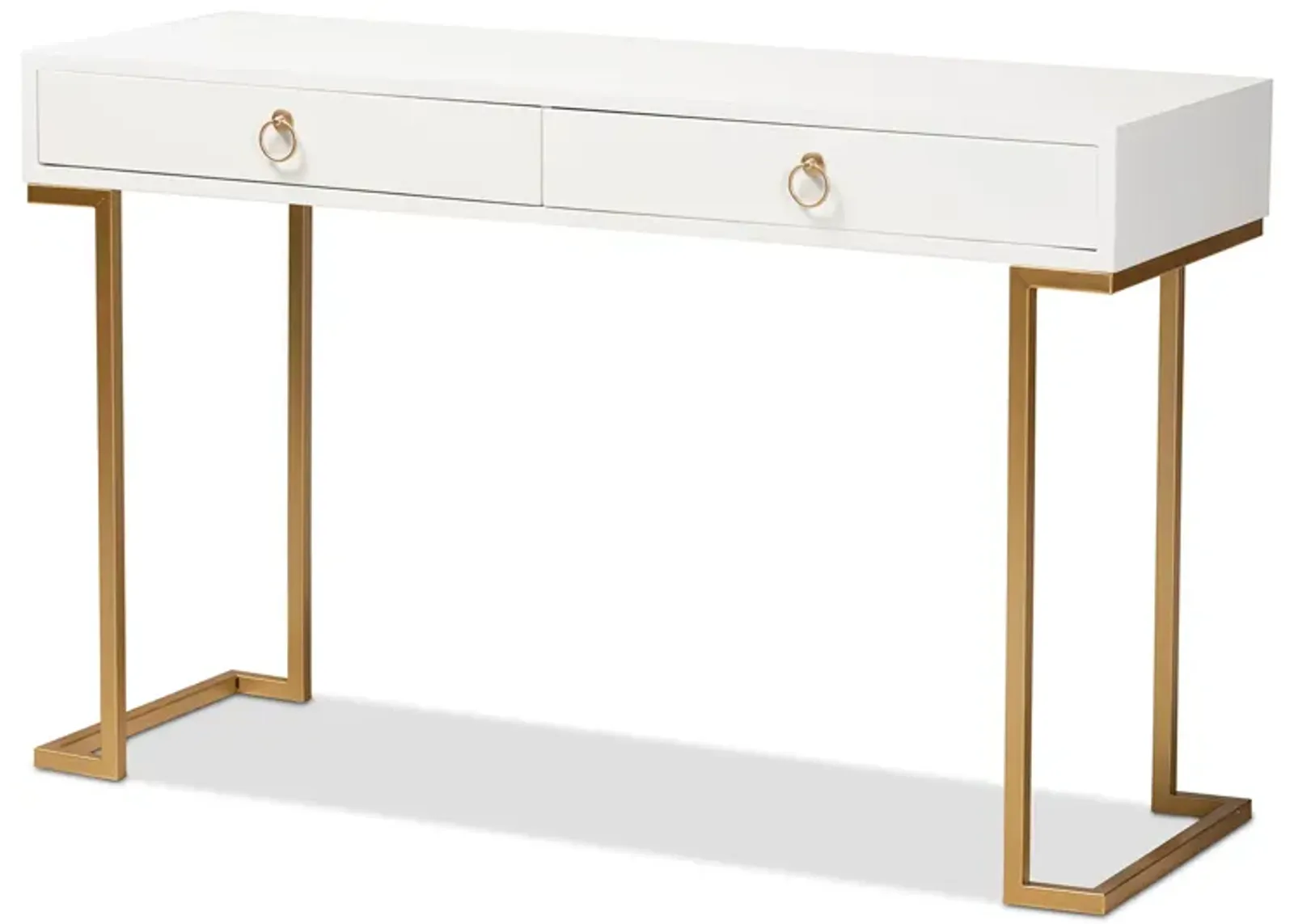 Baxton Studio Beagan Modern White Finished Wood And Gold Metal 2 Drawer Console Table