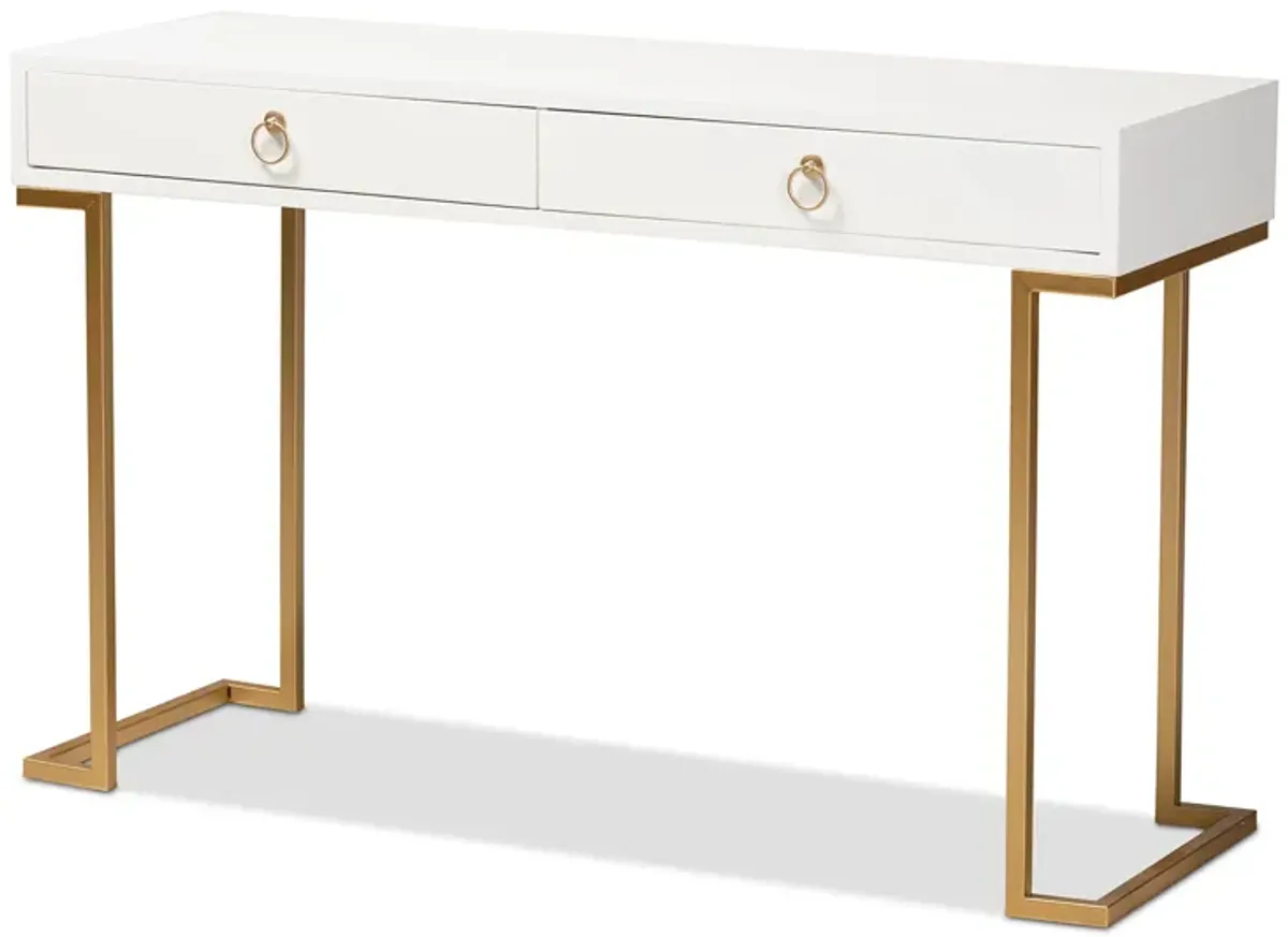 Baxton Studio Beagan Modern White Finished Wood And Gold Metal 2 Drawer Console Table