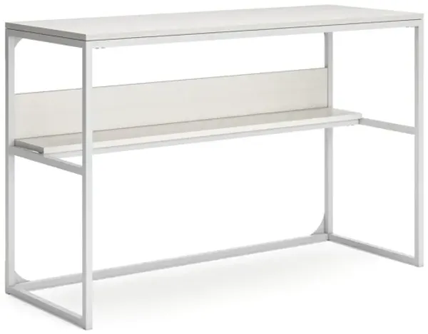 Deni Home Office Desk, 1 Shelf, White Wood, Metal Frame, 47 Inch - Benzara