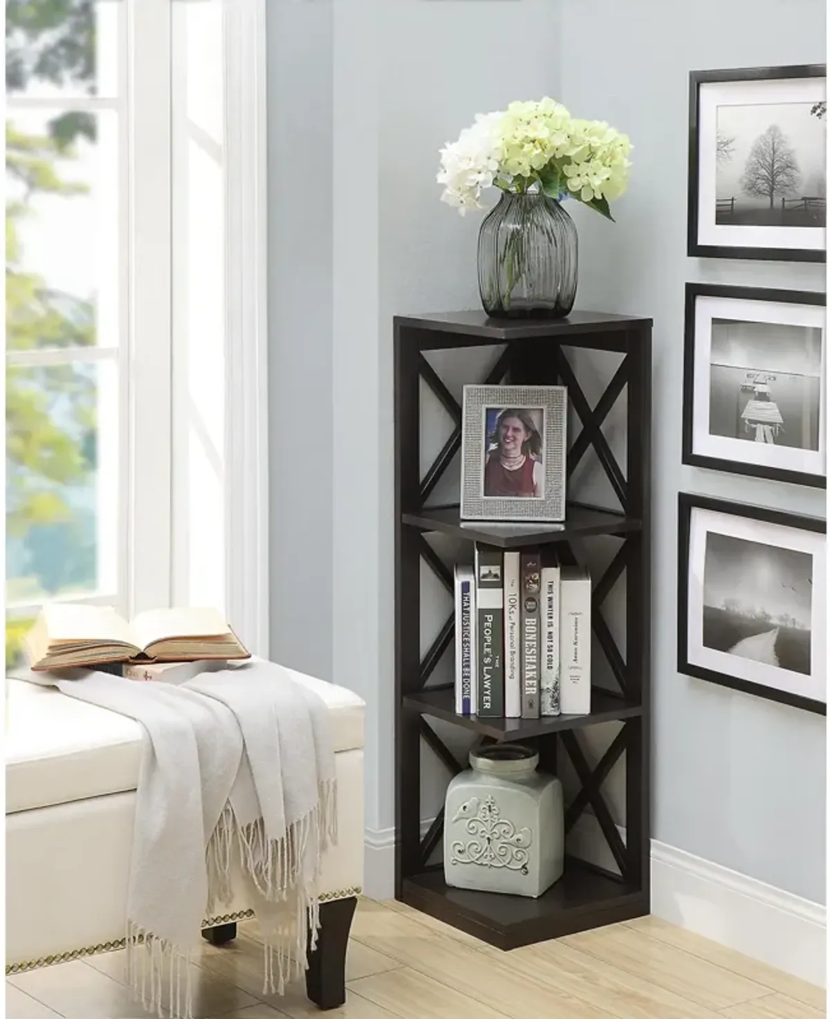 Convenience Concepts Oxford 3 Tier Corner Bookcase, Espresso