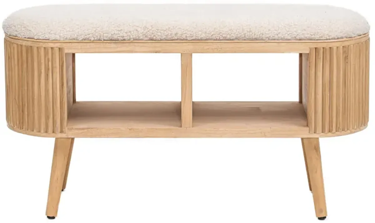 ISUMI Beige Velvet and Rattan Storage Bench