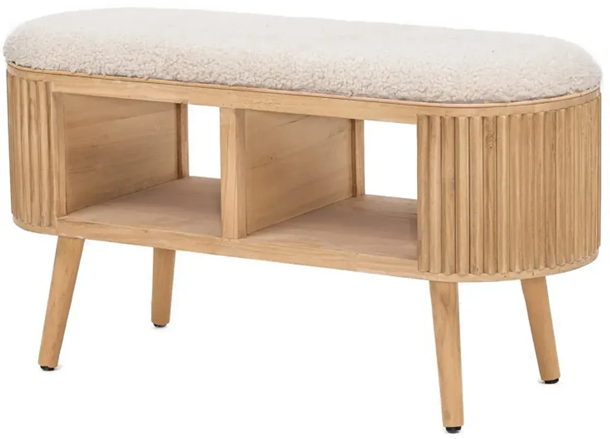 ISUMI Beige Velvet and Rattan Storage Bench