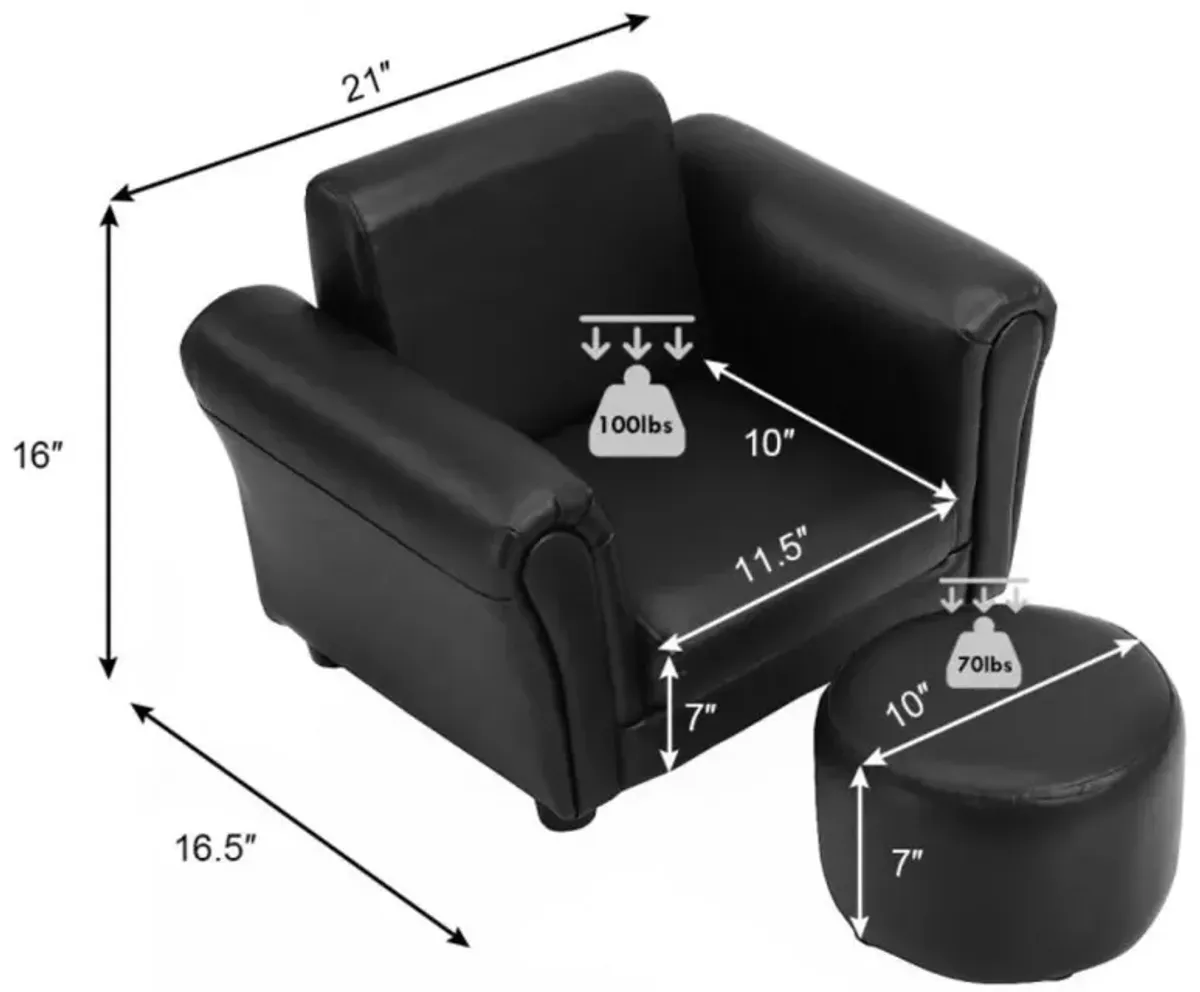 Hivvago Black Kids Single Armrest Couch Sofa with Ottoman