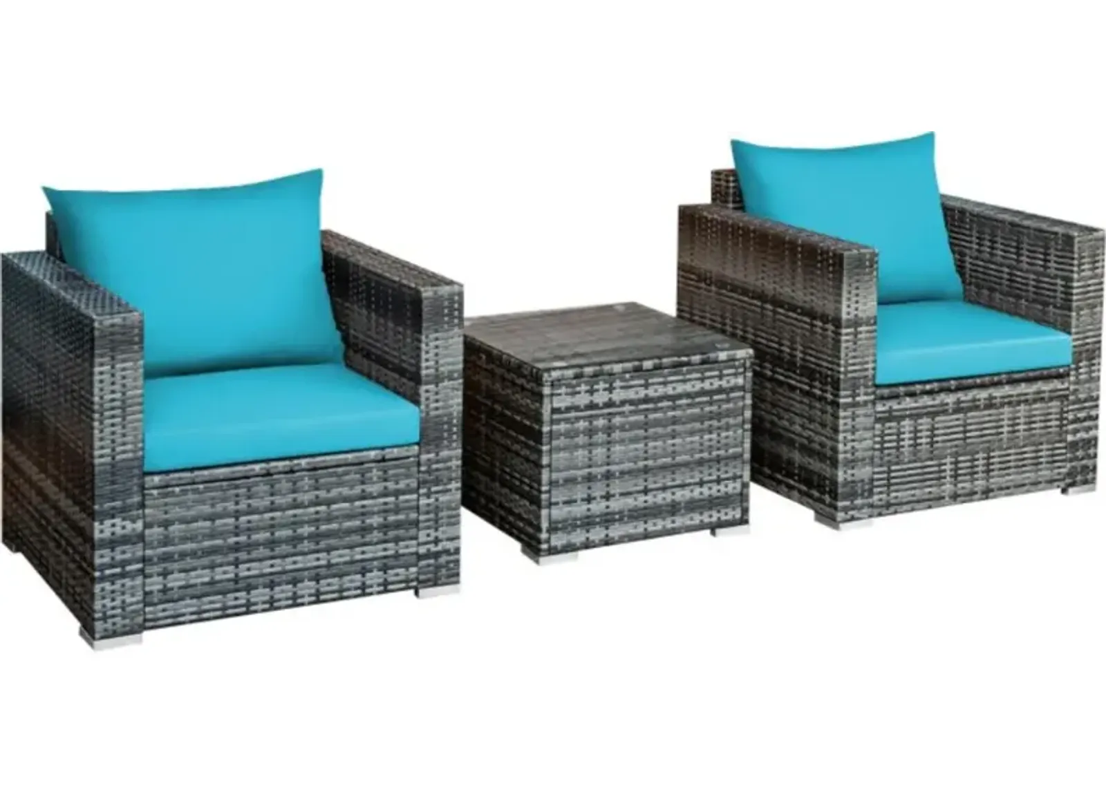 Hivvago 3 Pieces Patio Rattan Furniture Bistro Sofa Set with Cushioned