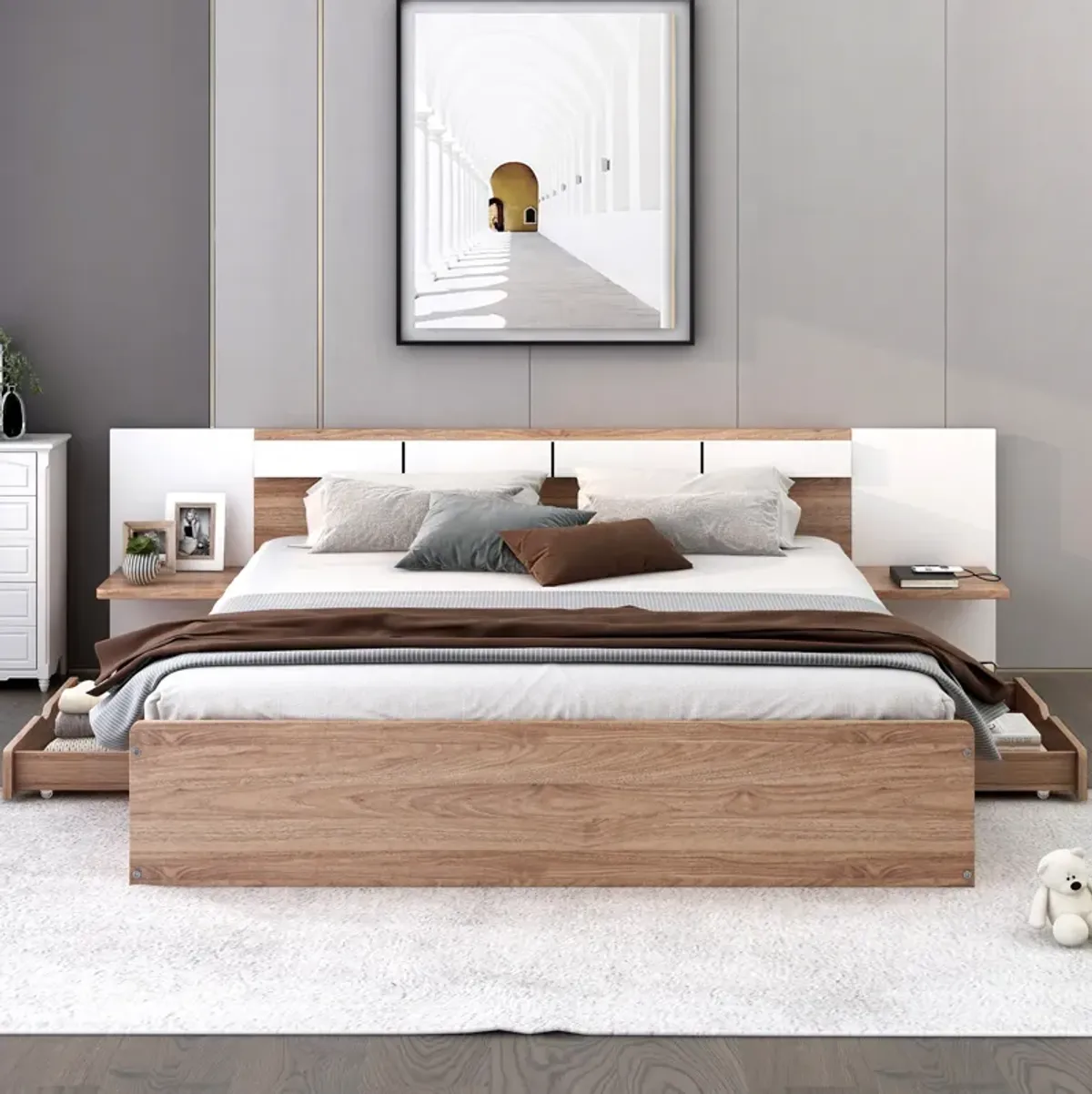 Merax Platform Bed with Headboard and Drawers