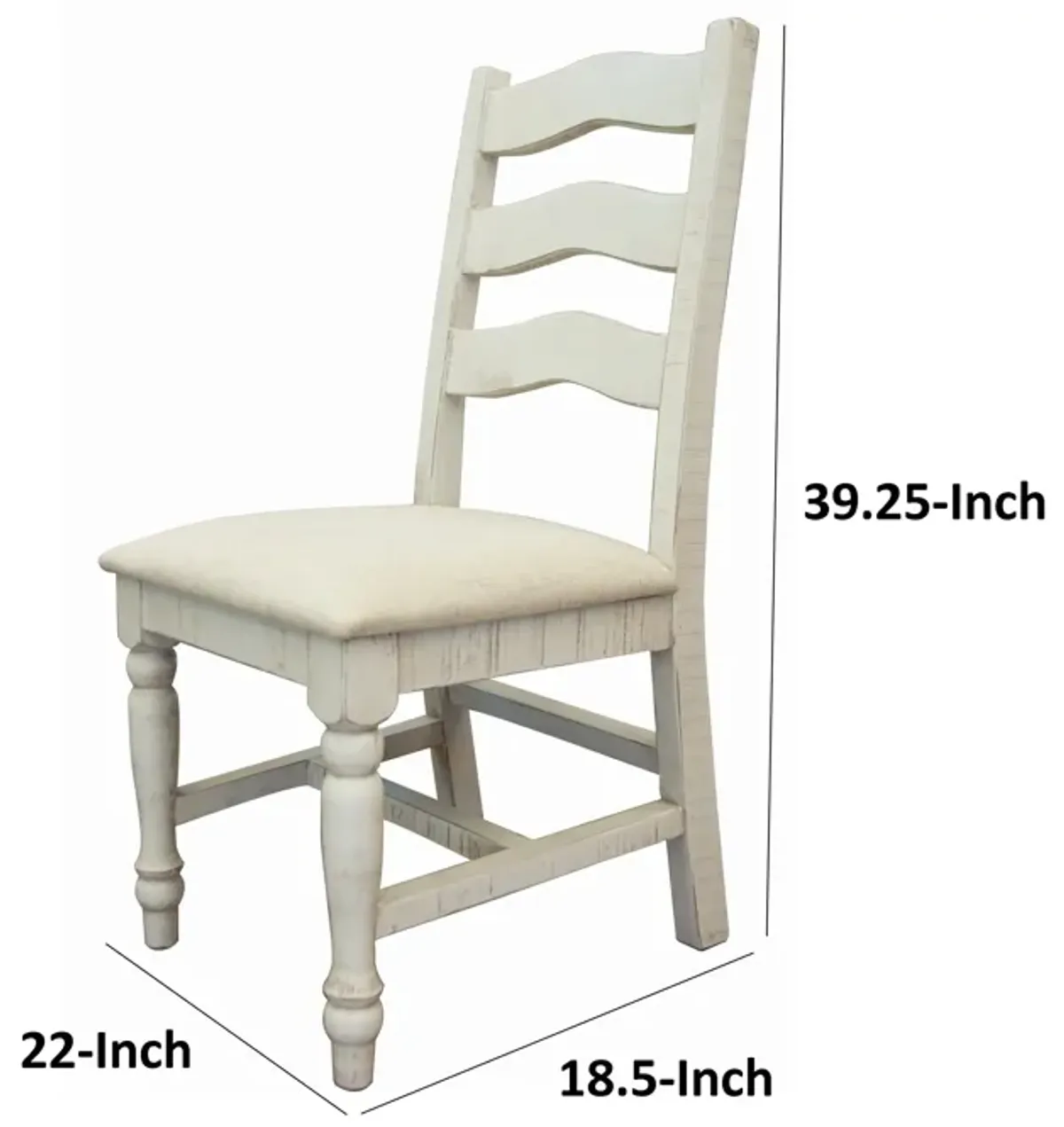 Ziay Side Dining Chair Set of 2, Ladder Back, Turned Legs, Ivory Upholstery - Benzara