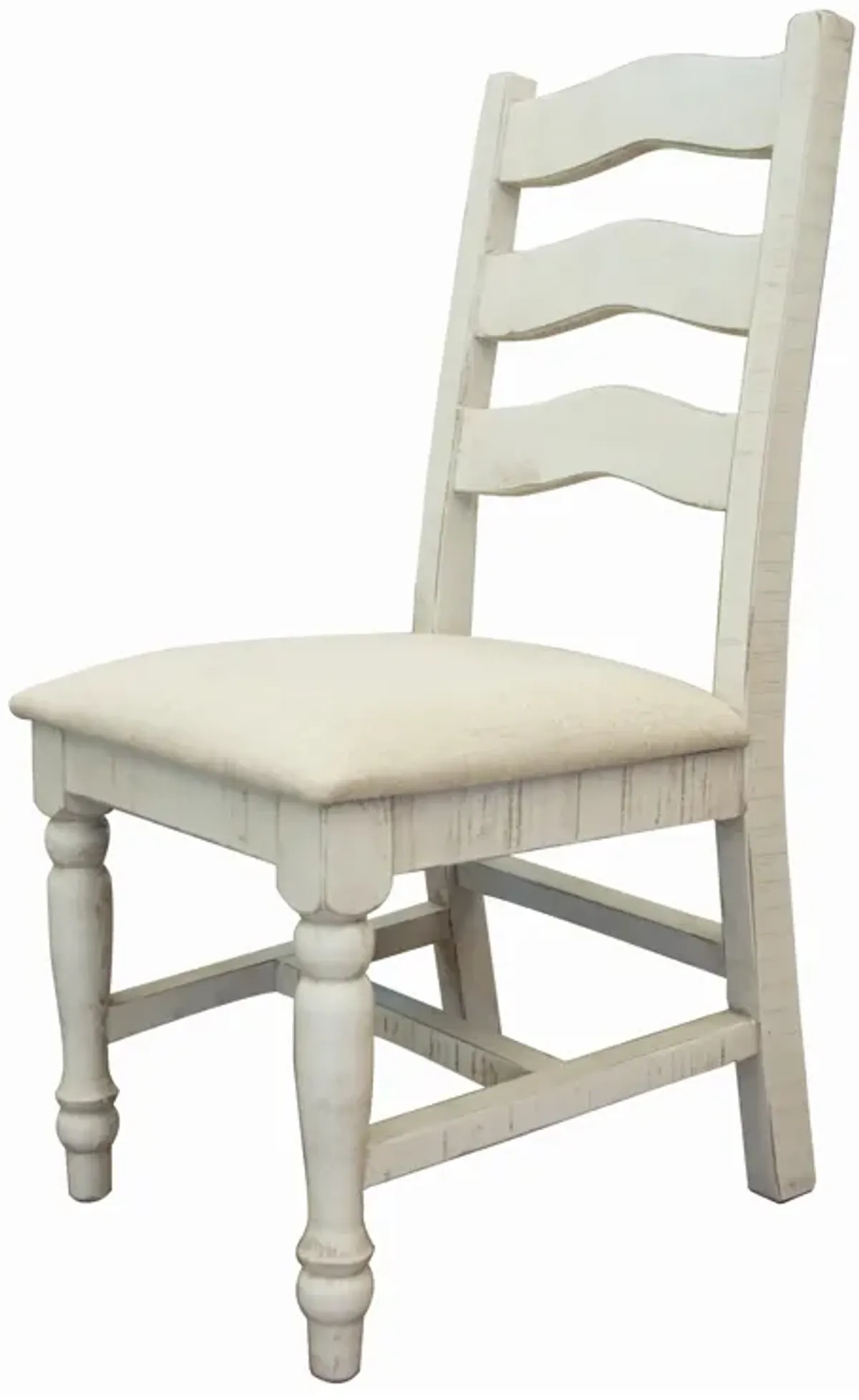 Ziay Side Dining Chair Set of 2, Ladder Back, Turned Legs, Ivory Upholstery - Benzara