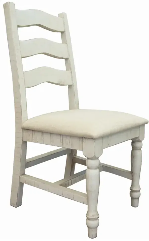 Ziay Side Dining Chair Set of 2, Ladder Back, Turned Legs, Ivory Upholstery - Benzara
