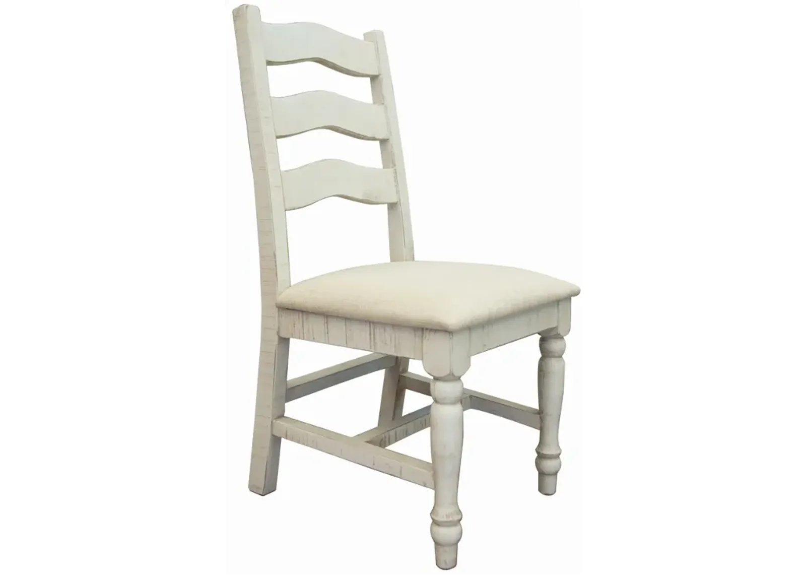 Ziay Side Dining Chair Set of 2, Ladder Back, Turned Legs, Ivory Upholstery - Benzara