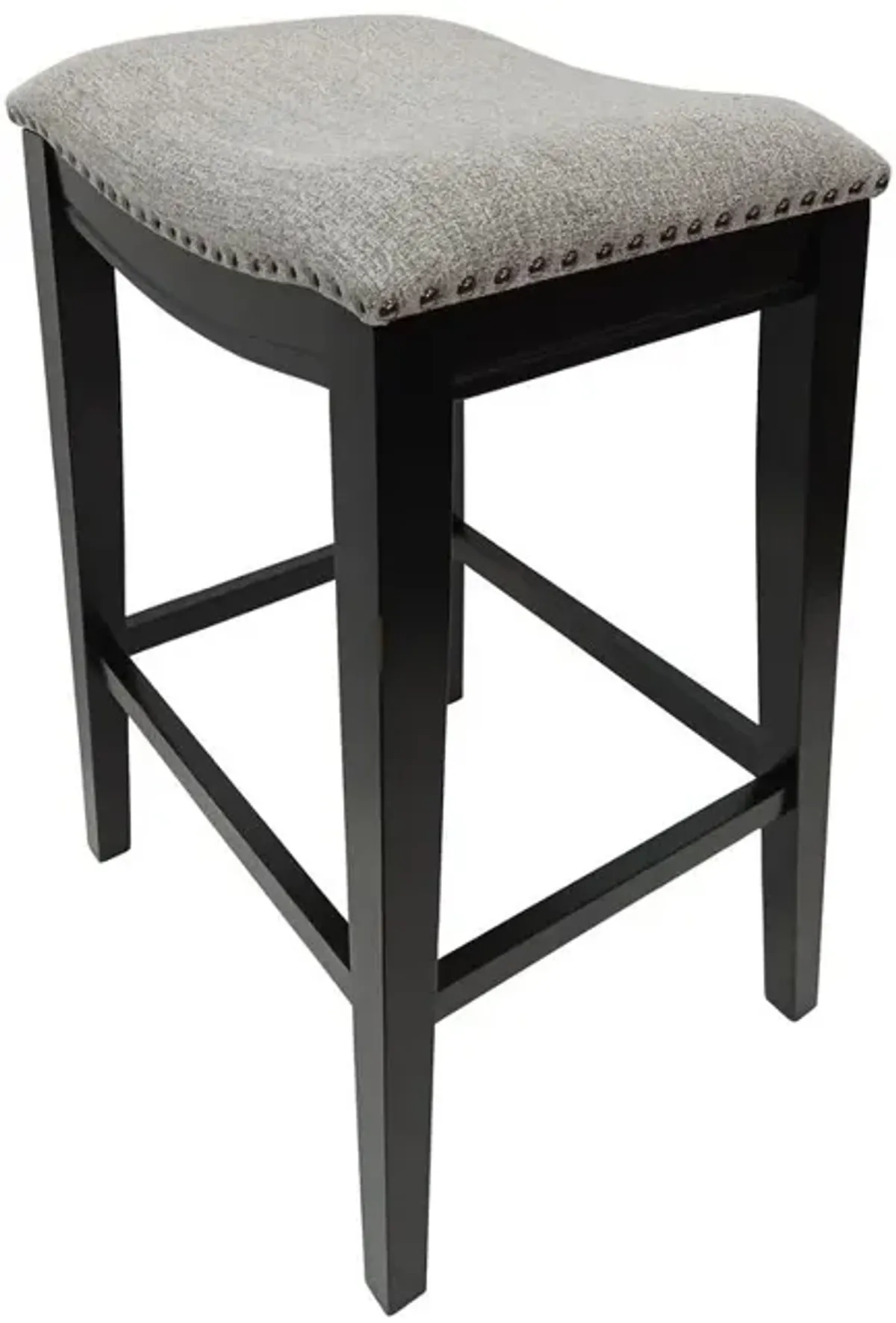 Carolina Living Sawyer 30 Saddle Barstool - Set of 2 - Antique Black- Grey Chenille Upholstery