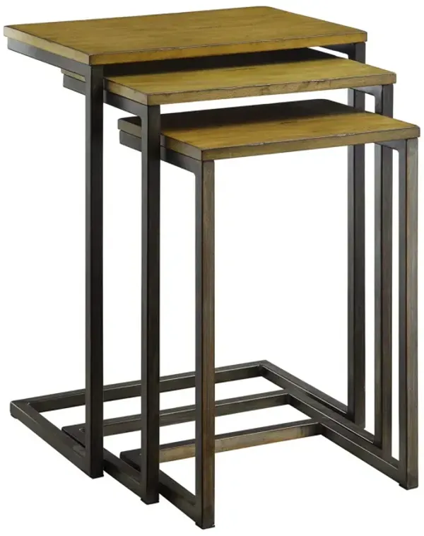 Solid Wood and Metal Nesting End Tables, Set of 3 Compact Tables for Living Room